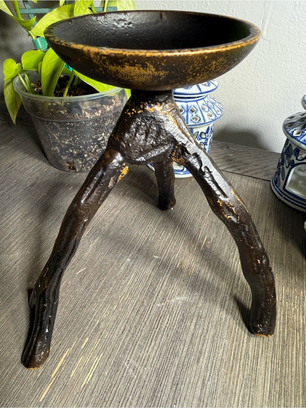 Vintage Brutalist-Style Bronze Finish Candle Holder